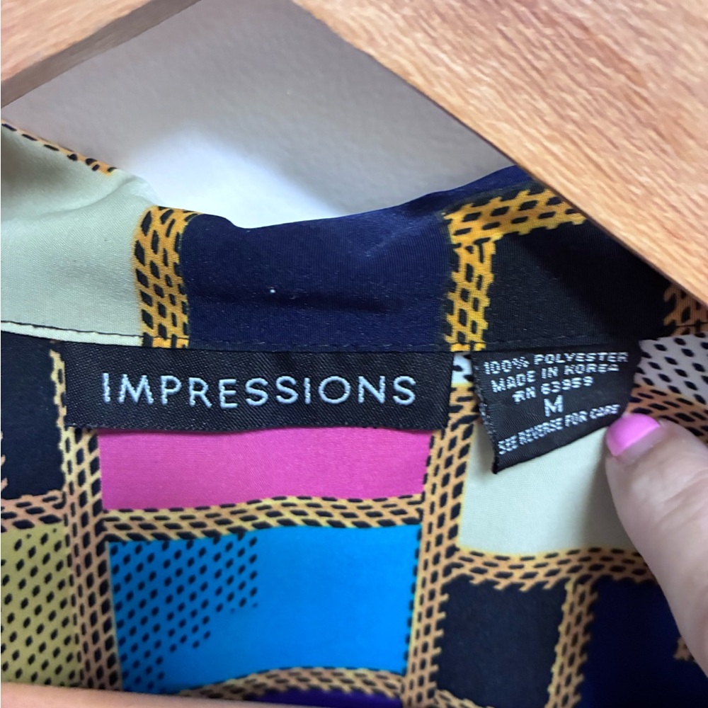 Impressions Multi-Color Geometric Button-Front Bl… - image 4